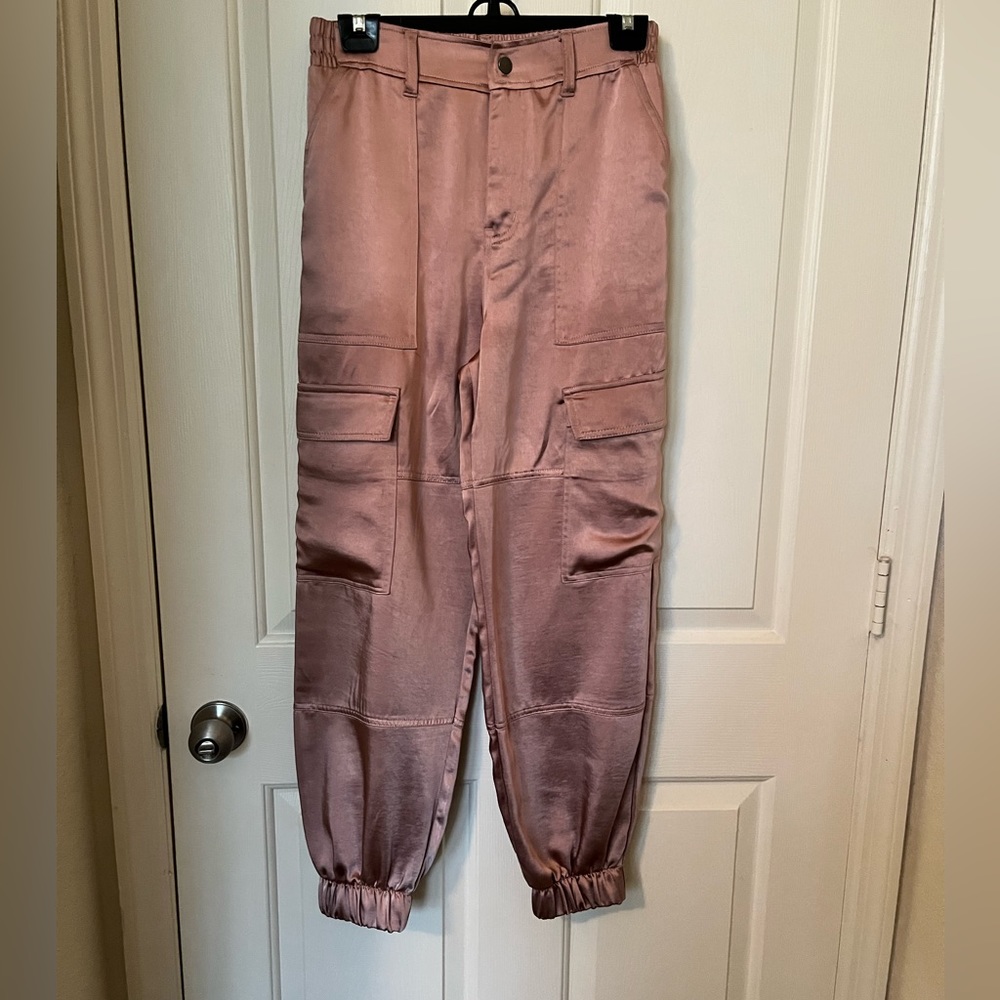 Pink Satin Cargo Pants